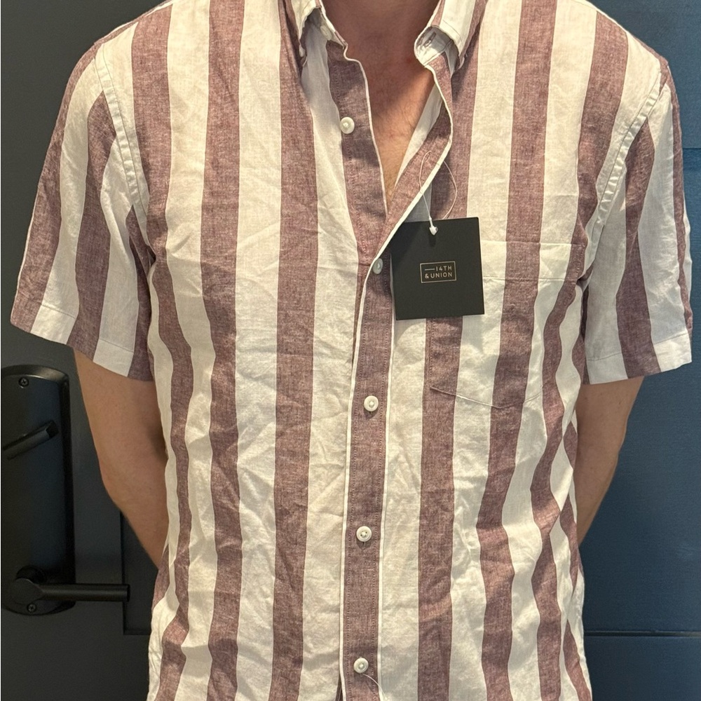 14th & Union Brown and White Casual Button Down Shirt